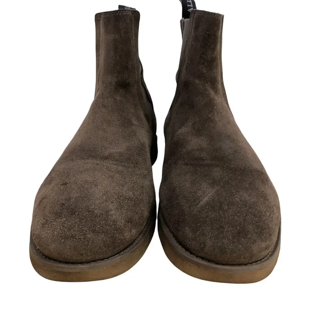 AllSaints Chelsea Boots Mens 9 Brown Suede Elastic Side Pull Tab Rubber Sole